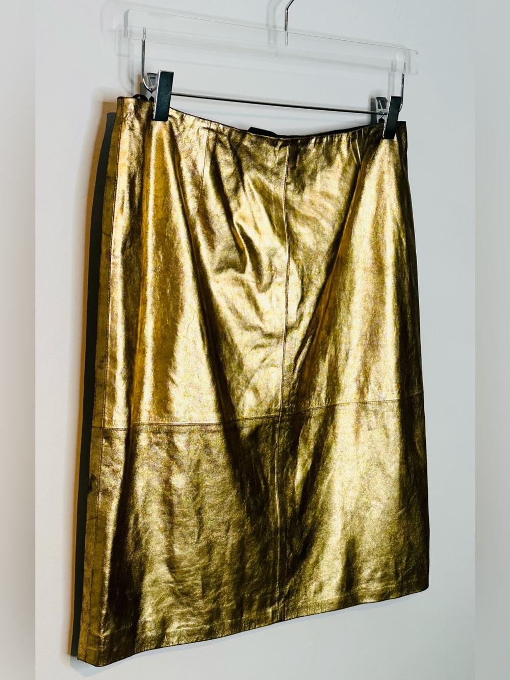 Doncaster Gold Metallic Leather Pencil Straight Skirt - Picture 3 of 10